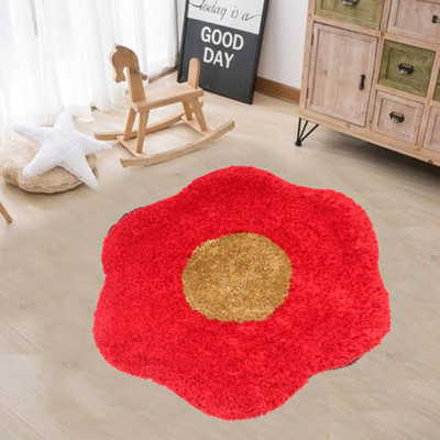 KALYAN GLOBAL Red Polyester Area Rug(2 cm,  X 2 cm, Circle)