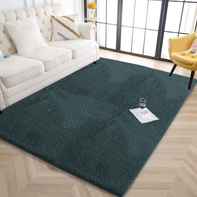 F i Dark Green Polyester Carpet(90 cm,  X 150 cm, Rectangle)