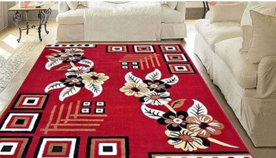 Ra handloom carpet Red Acrylic Carpet(7 cm,  X 5 cm, Rectangle)