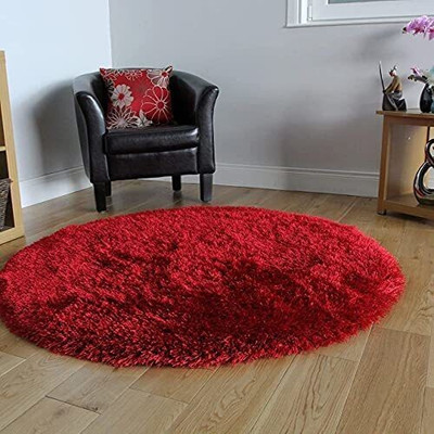 SR Handloom Red Polyester Carpet(2 ft,  X 2 ft, Oval)