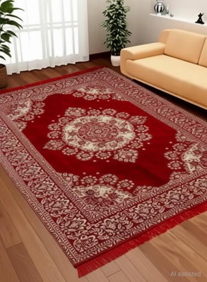 SHIVAAY 5 ft  X 7 ft Cotton Carpet(Rectangle, Red)