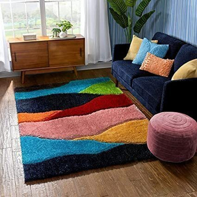 SR Handloom Multicolor Polyester Carpet(6 ft,  X 4 ft, Rectangle)