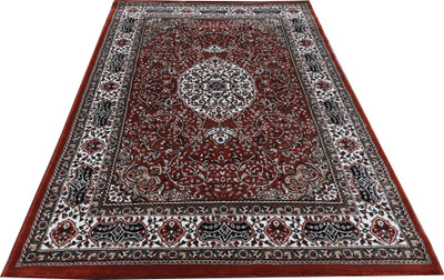 AyanCarpets White, Maroon Silk Carpet(4 ft,  X 6 ft, Rectangle)