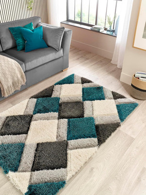 RM Handloom Light Blue, Grey, White Polyester Carpet(6 ft,  X 2 ft, Rectangle)