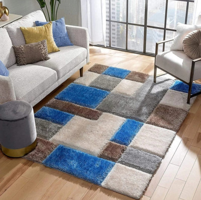 SPA Furnishing Blue, Grey, White Polyester Carpet(9 ft,  X 6 ft, Rectangle)