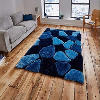 RM Handloom Dark Blue Polyester Carpet(3 ft,  X 5 ft, Rectangle)