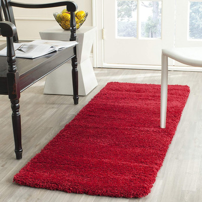 Shaggy Expert Red Wool Runner(90 cm,  X 60 cm, Rectangle)