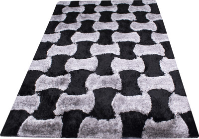 Woolpik Black Polyester Carpet(3 cm,  X 5 cm, Rectangle)