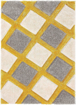 SR Handloom Yellow, Grey Polyester Carpet(6 ft,  X 4 ft, Rectangle)