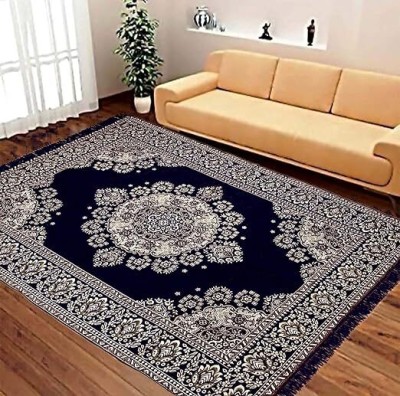 kk home store Blue Velvet Carpet(5 cm,  X 7 cm, Rectangle)