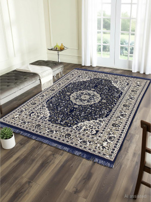 Flipkart SmartBuy 137 cm  X 193 cm Cotton Carpet(Rectangle, Blue)