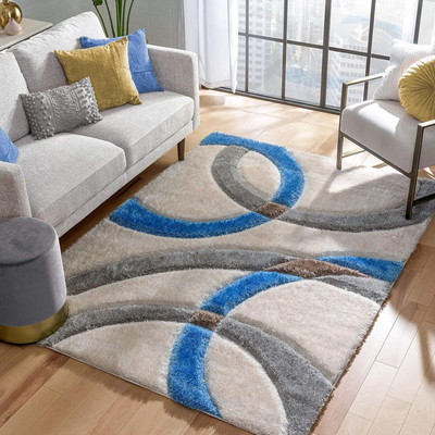 Acarpet Blue, White Polyester Carpet(120 cm,  X 180 cm, Rectangle)