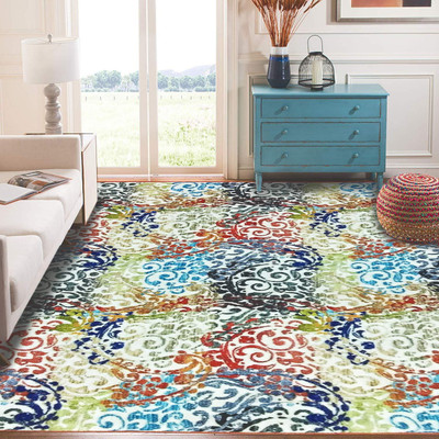 STATUS Blue Polyester Carpet(91 cm,  X 152 cm, Rectangle)
