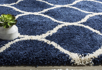 TAHNOORCARPET Dark Blue, White Polyester Carpet(120 cm,  X 180 cm, Rectangle)