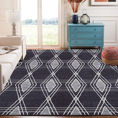 STATUS Blue, Grey Polyester Carpet(5 cm,  X 7 cm, Rectangle)