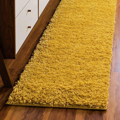 Shag Weaving Yellow Polyester Carpet(2 ft,  X 6 ft, Rectangle)