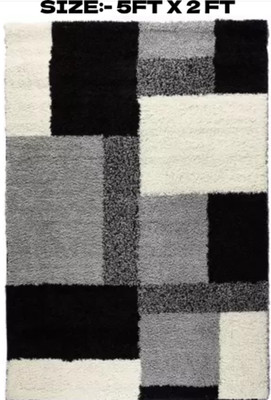 RM Handloom Black, Grey, White Polyester Carpet(5 ft,  X 2 ft, Rectangle)