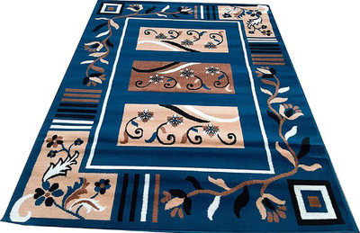 BhCarpet Blue Acrylic Runner(5 ft,  X 7 ft, Rectangle)