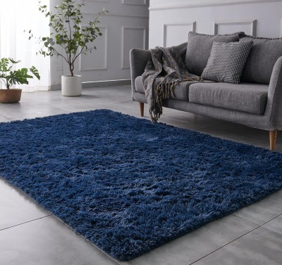 Shag Weaving Blue Polyester Carpet(180 cm,  X 240 cm, Rectangle)