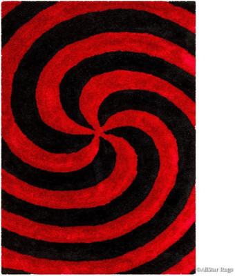 Acarpet Black, Red Polyester Carpet(5 ft,  X 5 ft, Square)
