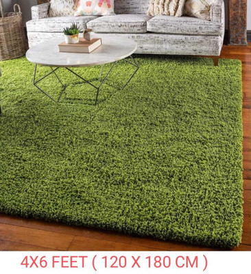 KAYNAT CARPET Light Green Polyester Carpet(4 Feet,  X 6 Feet, Rectangle)