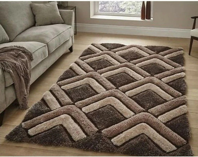 RM Handloom Brown Polyester Carpet(5 cm,  X 7 cm, Rectangle)
