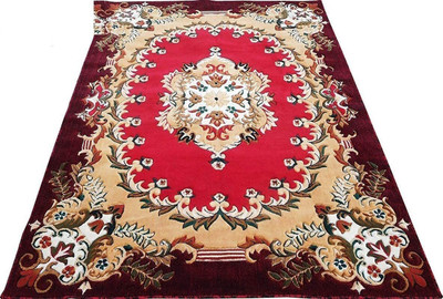 SM Handloom CARPET Red Silk Carpet(6 ft,  X 8 ft, Rectangle)