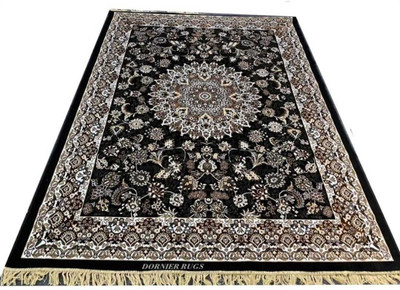 Ra handloom carpet Black Silk Carpet(5 cm,  X 7 cm, Rectangle)