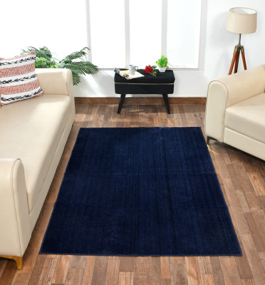 RM Handloom Dark Blue Polyester Carpet(4 cm,  X 3 cm, Rectangle)