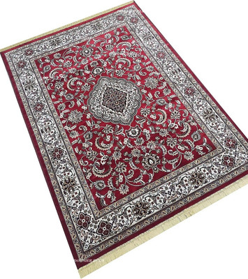 Ra handloom carpet Red Silk Carpet(5 ft,  X 7 ft, Rectangle)