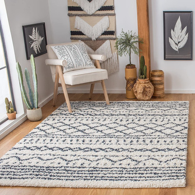 RM Handloom Blue Polyester Carpet(4 ft,  X 6 ft, Rectangle)