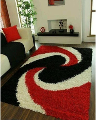 SR Handloom Red, Black, White Polyester Carpet(2 ft,  X 5 ft, Rectangle)