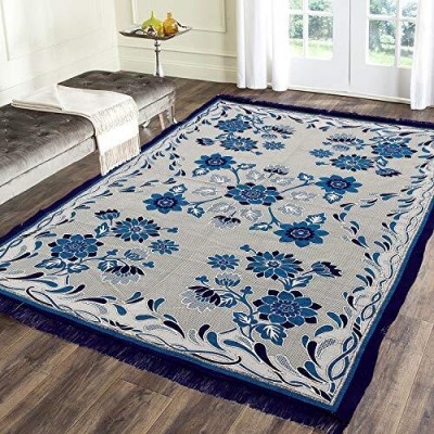 Flipkart SmartBuy Blue Cotton Carpet(4 ft,  X 6 ft, Rectangle)