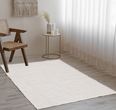 HOMEMONDE 60.96 cm  X 91.44 cm Cotton Area Rug(Rectangle, White)