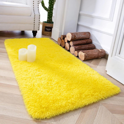 KAYNAT CARPET Yellow Polyester Area Rug(60 cm,  X 180 cm, Rectangle)