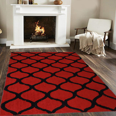 Woolpik Red Polyester Carpet(4 cm,  X 6 cm, Rectangle)
