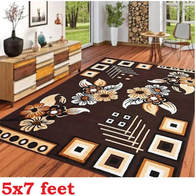 ZAMZAMCARPET 5 Feet  X 7 Feet Acrylic Carpet(Rectangle, Brown)