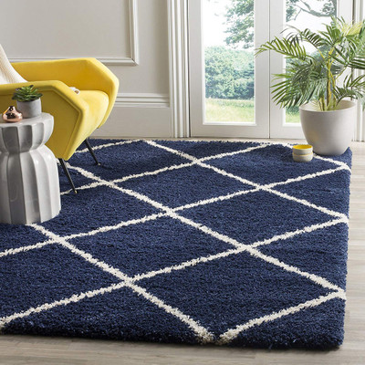 BhCarpet Blue Polyester Carpet(3 ft,  X 6 ft, Rectangle)