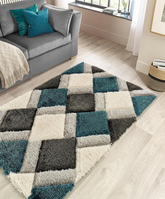 RM Handloom Light Blue, Grey, White Polyester Carpet(5 ft,  X 3 ft, Rectangle)