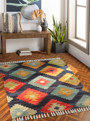 HOMADORN Multicolor Polyester Dhurrie(4 ft,  X 6 ft, Rectangle)