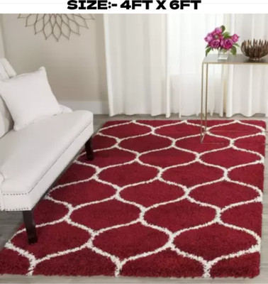 RM Handloom Red Polyester Carpet(4 ft,  X 6 ft, Rectangle)