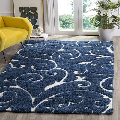 AyanCarpets Blue Polyester Carpet(3 ft,  X 6 ft, Rectangle)