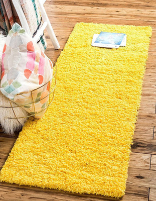 Shag Weaving Yellow Polyester Carpet(2 ft,  X 3 ft, Rectangle)