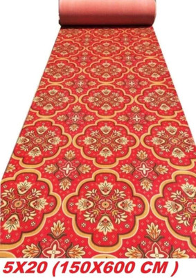 Samjeeda Handloom carpets Red Synthetic Carpet(150 cm,  X 600 cm, Rectangle)