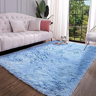 Anabia Light Blue Polyester Carpet(3 ft,  X 5 ft, Rectangle)