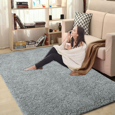 Ra handloom carpet Silver Polyester Carpet(90 cm,  X 150 cm, Rectangle)
