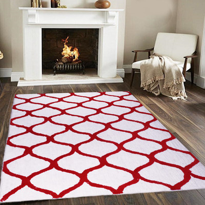 Woolpik White Polyester Carpet(4 cm,  X 6 cm, Rectangle)