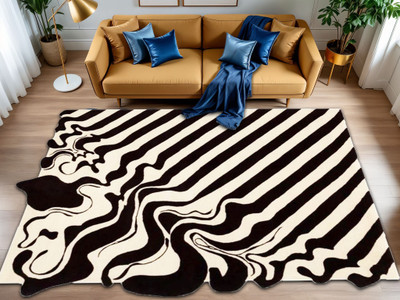 Raj International 152 cm  X 91 cm Wool Area Rug(Rectangle, Black, White)