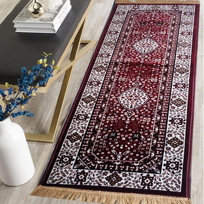R CARPETS Red Silk Carpet(2 ft,  X 6 ft, Rectangle)