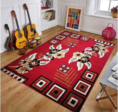 BhCarpet Red Acrylic Carpet(5 ft,  X 7 ft, Rectangle)